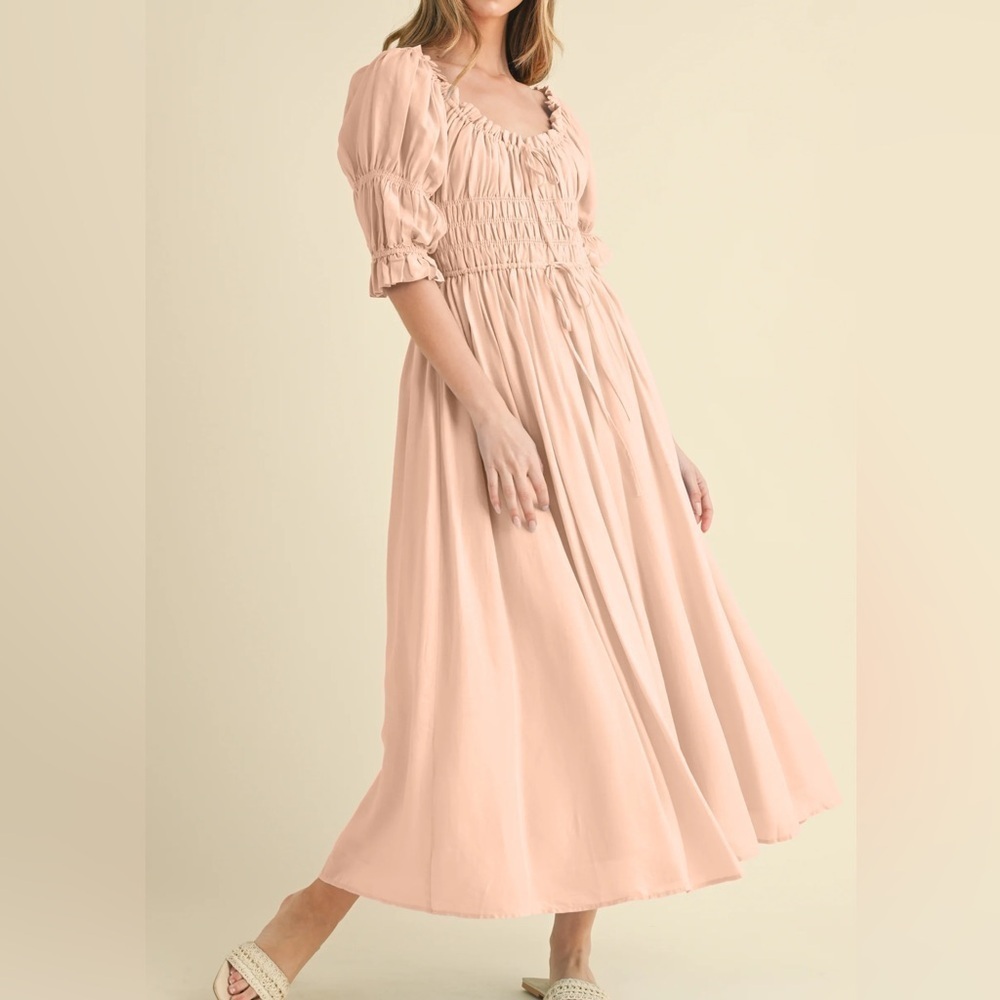 Romantic Camellia Chic Long Sleeve Blush Dress Size Large NWOT